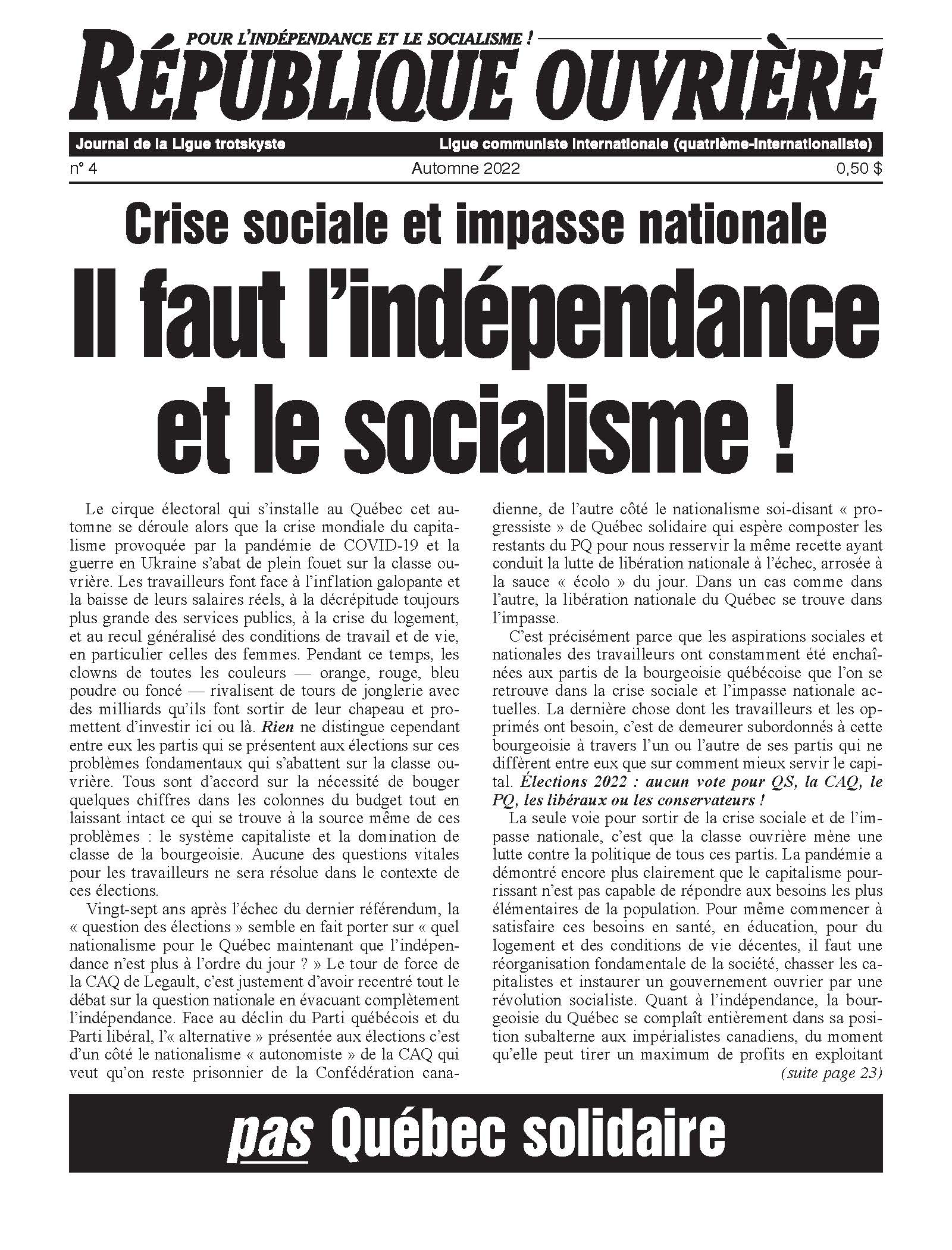 République ouvrière Τεύχος 4  |  27 Σεπτεμβρίου 2022