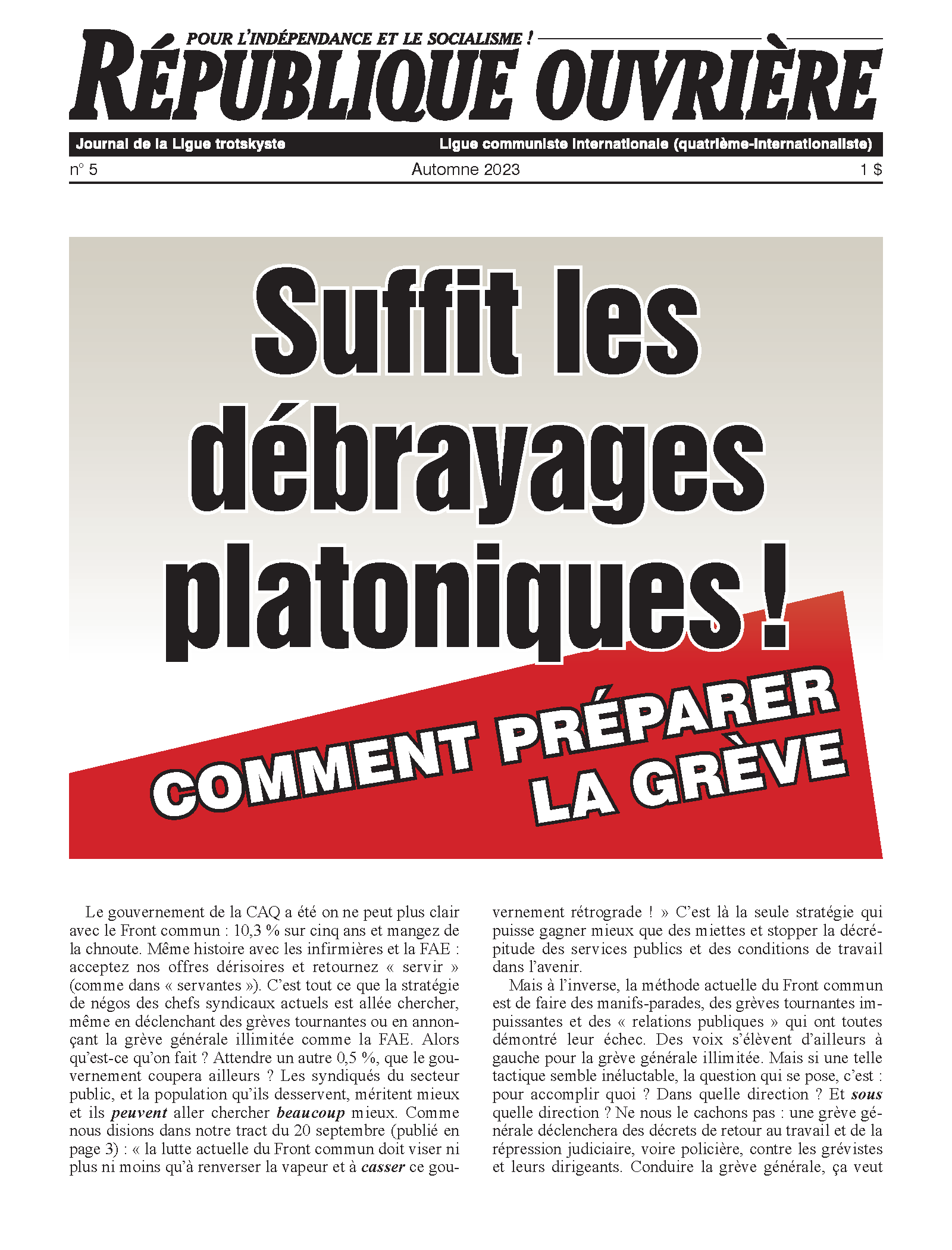 République ouvrière Τεύχος 5  |  19 Νοεμβρίου 2023