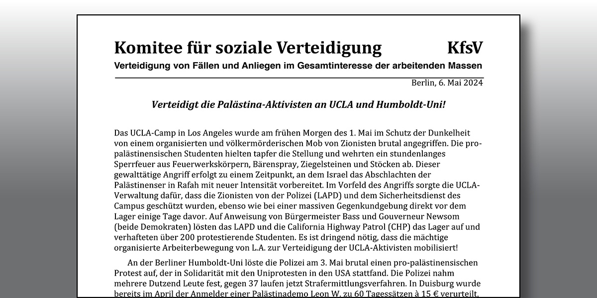 Verteidigt die Palästina-Aktivisten an UCLA und Humboldt-Uni!  |  6 мая 2024 г.
