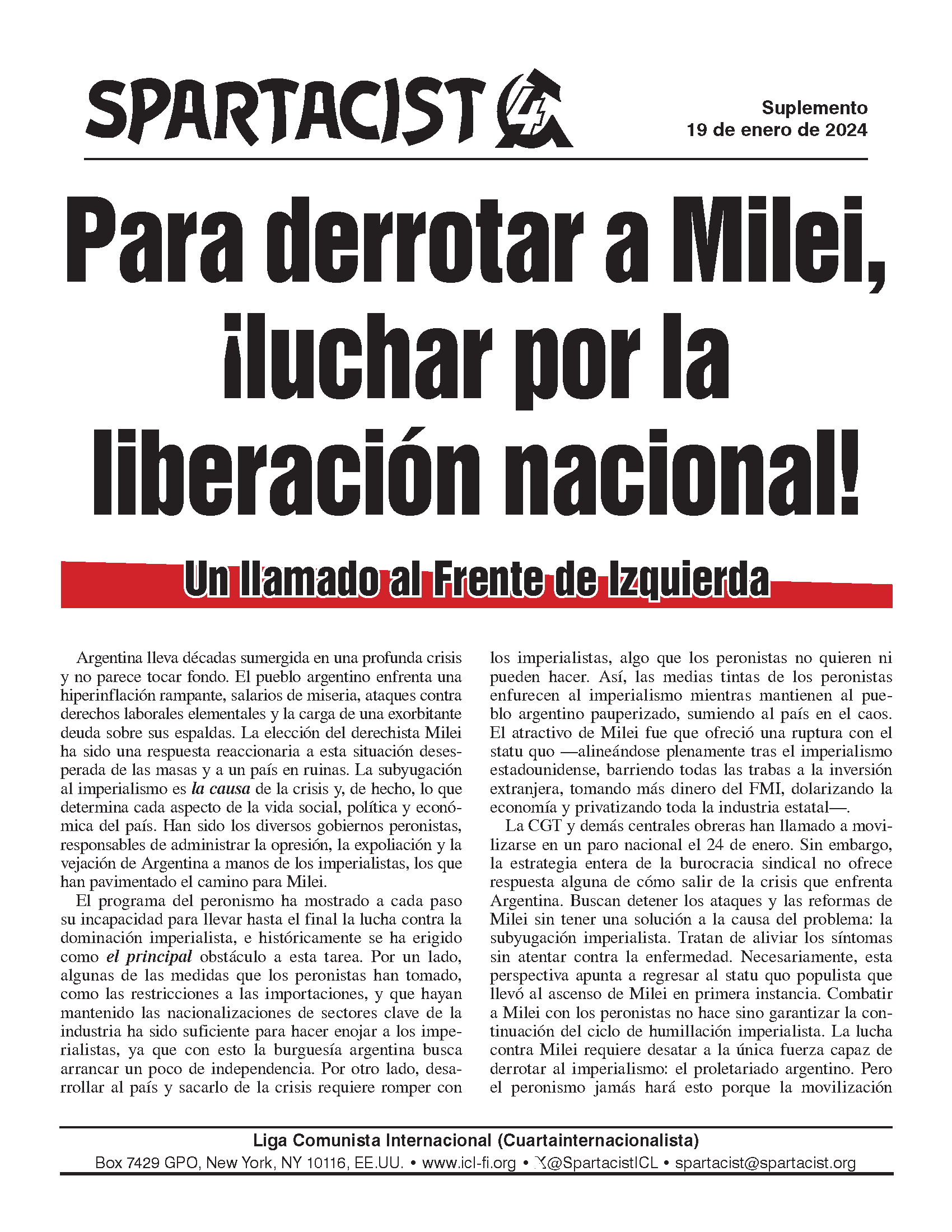 suplemento Spartacist (edición en español)  |  19 de janeiro de 2024