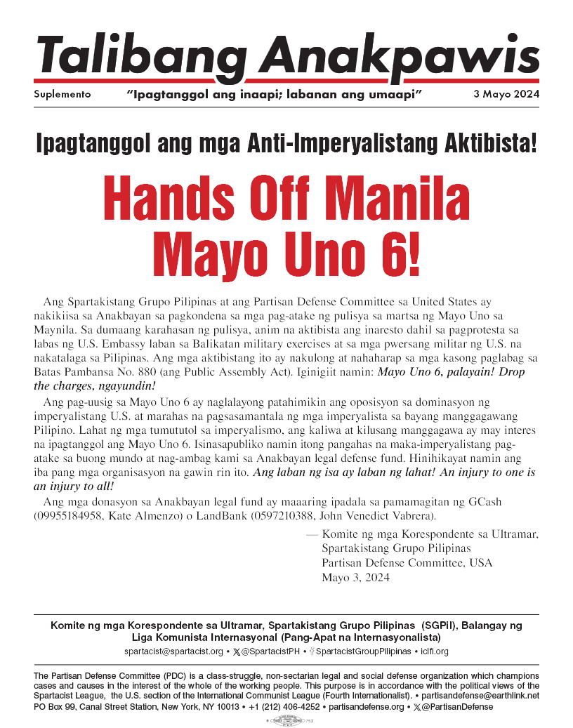 Hands Off Manila Mayo Uno 6!  |  3 Mayıs 2024