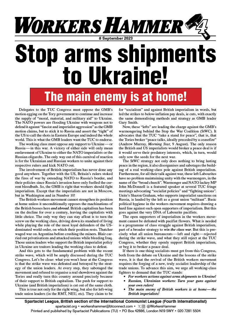 Stop arms shipments to Ukraine! The main enemy is at home!  |  8 September 2023