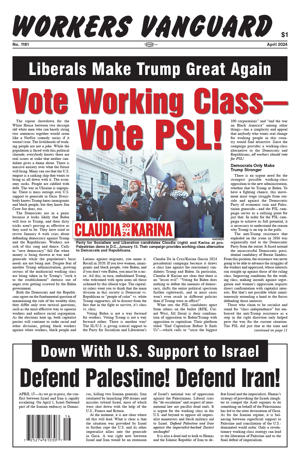 Workers Vanguard Τεύχος 1181  |  16 Απριλίου 2024