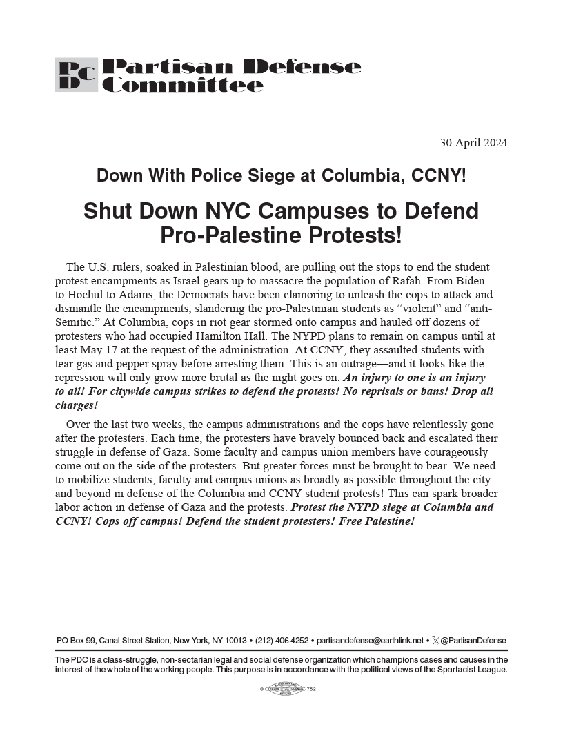 Shut Down NYC Campuses to Defend Pro-Palestine Protests!  |  30 de abril de 2024