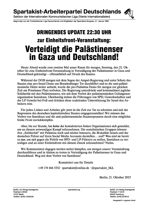 Verteidigt die Palästinenser in Gaza und Deutschland!  |  21. Oktober 2023