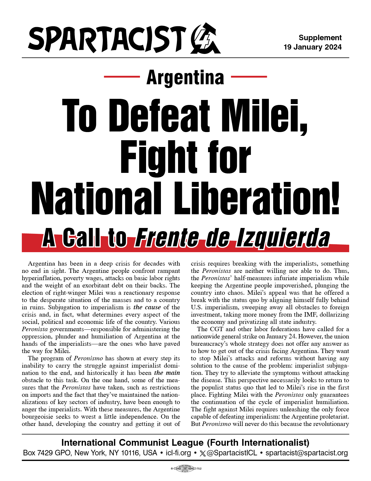 Argentina: To Defeat Milei, Fight for National Liberation!  |  19 January 2024