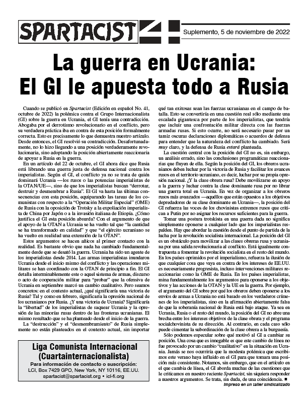 Spartacist (edición en español) supplemento  |  5 novembre 2022