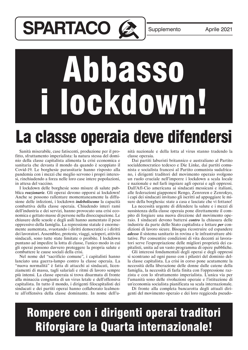 Abbasso i lockdown! - La classe operaia deve difendersi  |  ١٩ أبريل ٢٠٢١